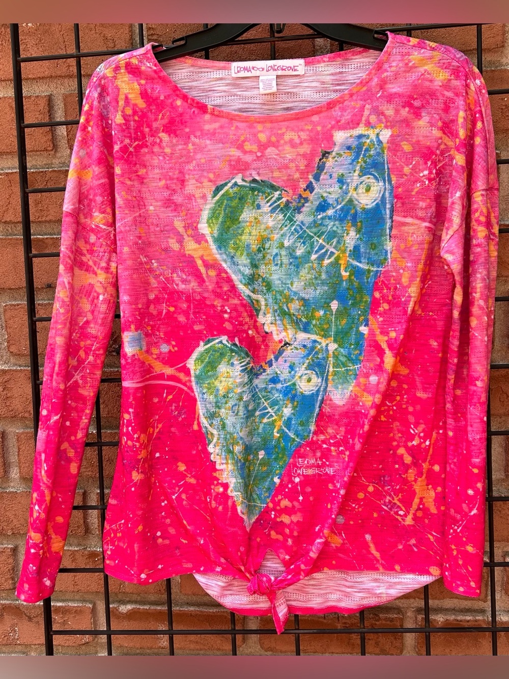 Leoma Lovegrove Women's Pink Heart-Print Tie-Front Blouse